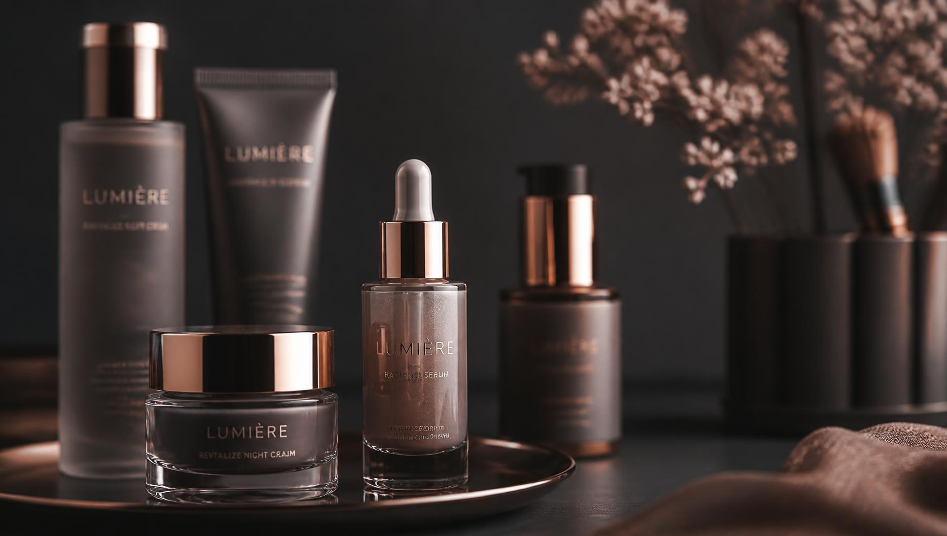 Linha de cosméticos premium NÜVA em fundo escuro